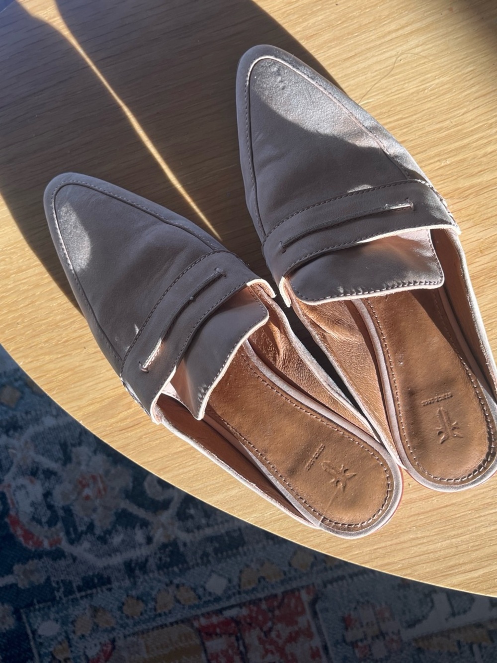 Frye Taupe Leather Pointed Mule Clogs